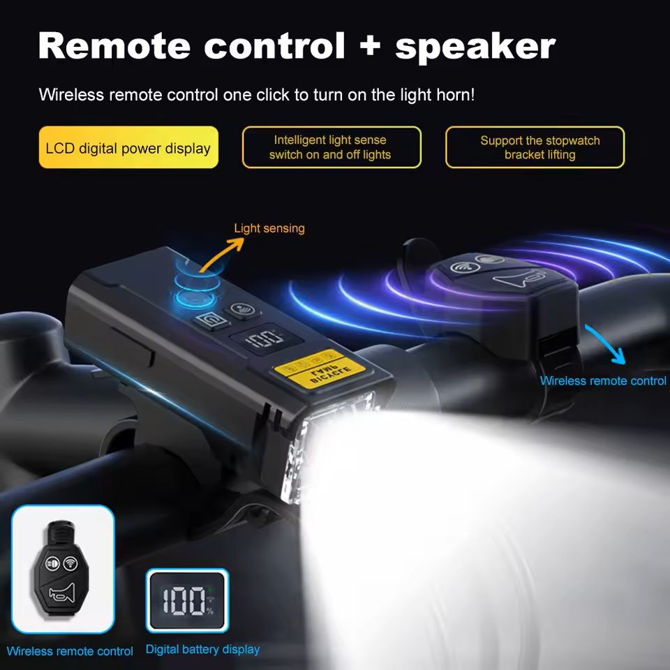 Smart Bicycle Headlight with Horn and Remote Control