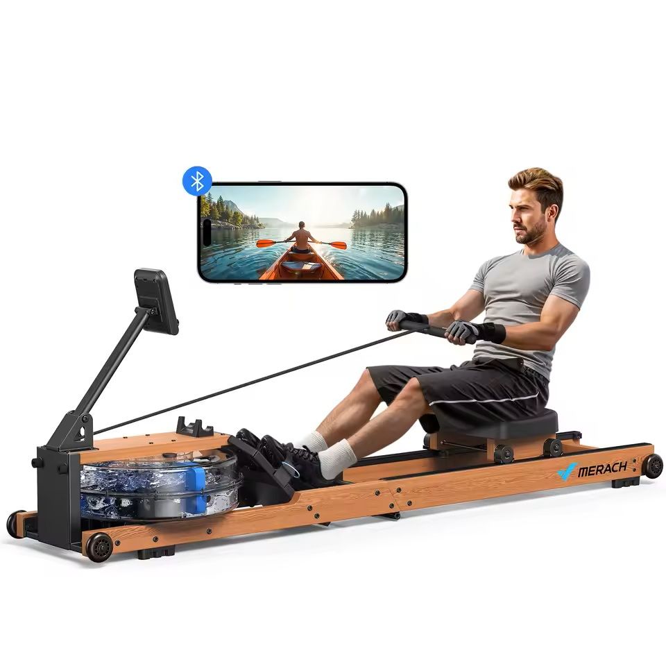Foldable Water Rowing Machine with Monitor and 400 lbs Weight Capacity