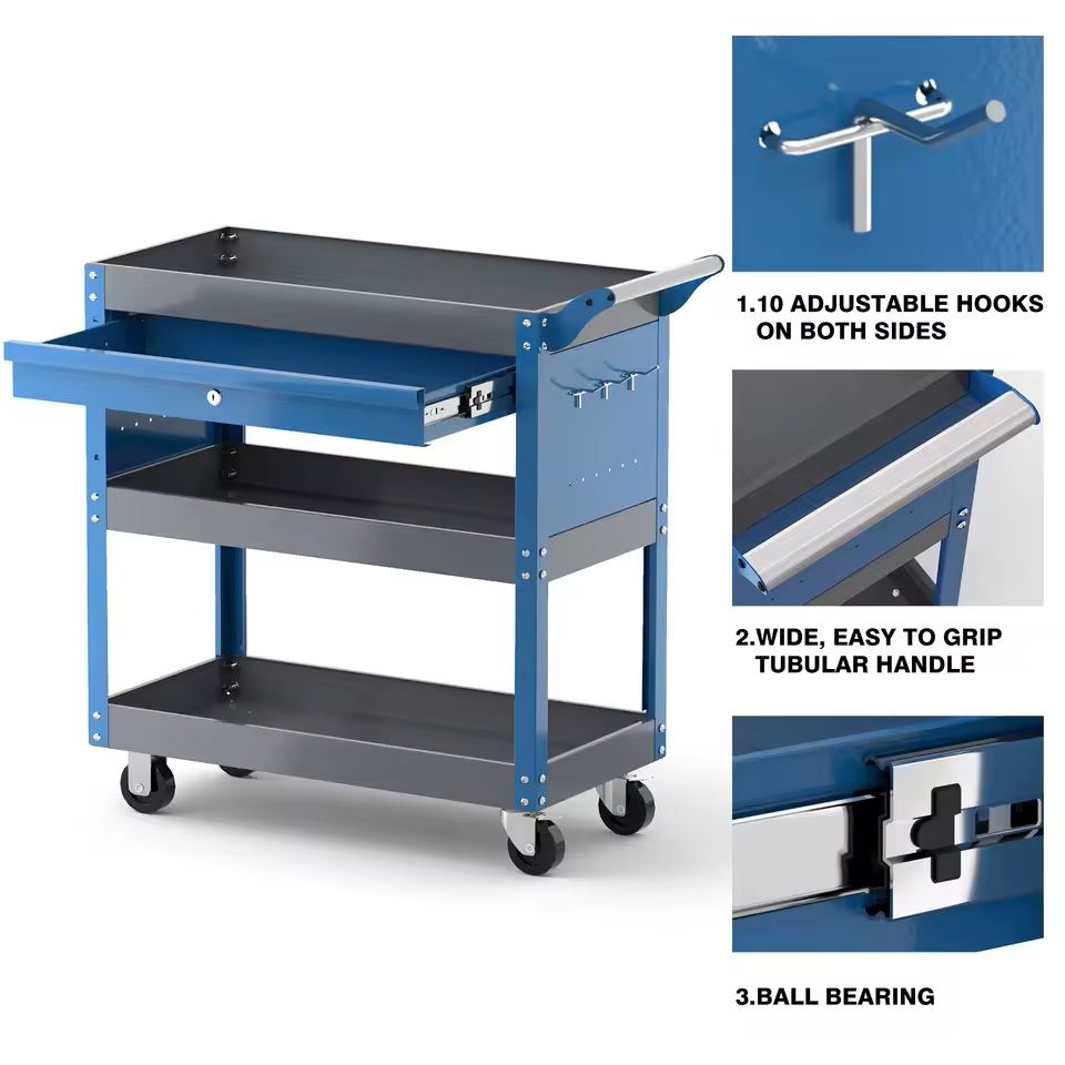 3Tier Rolling Tool Cart With Wheels 440 Lbs Capacity Garage Storage 1