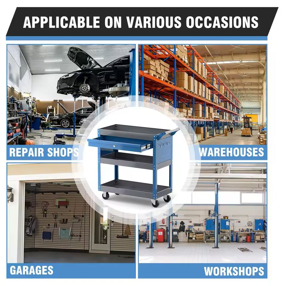 3Tier Rolling Tool Cart With Wheels 440 Lbs Capacity Garage Storage 3