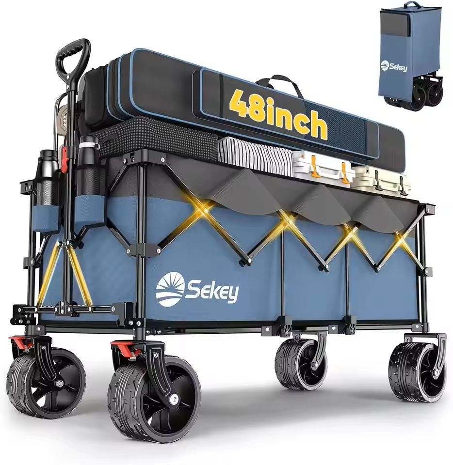 48 In Heavy Duty Collapsible Folding Wagon 440 Lbs Capacity Utility Cart 9