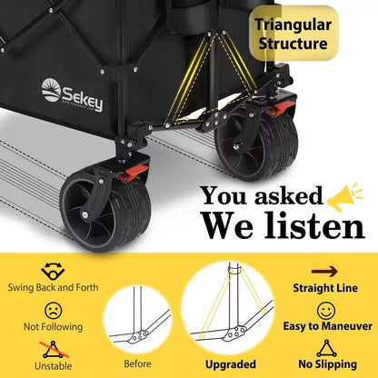 48 In Heavy Duty Collapsible Folding Wagon 440 Lbs Capacity Utility Cart 2
