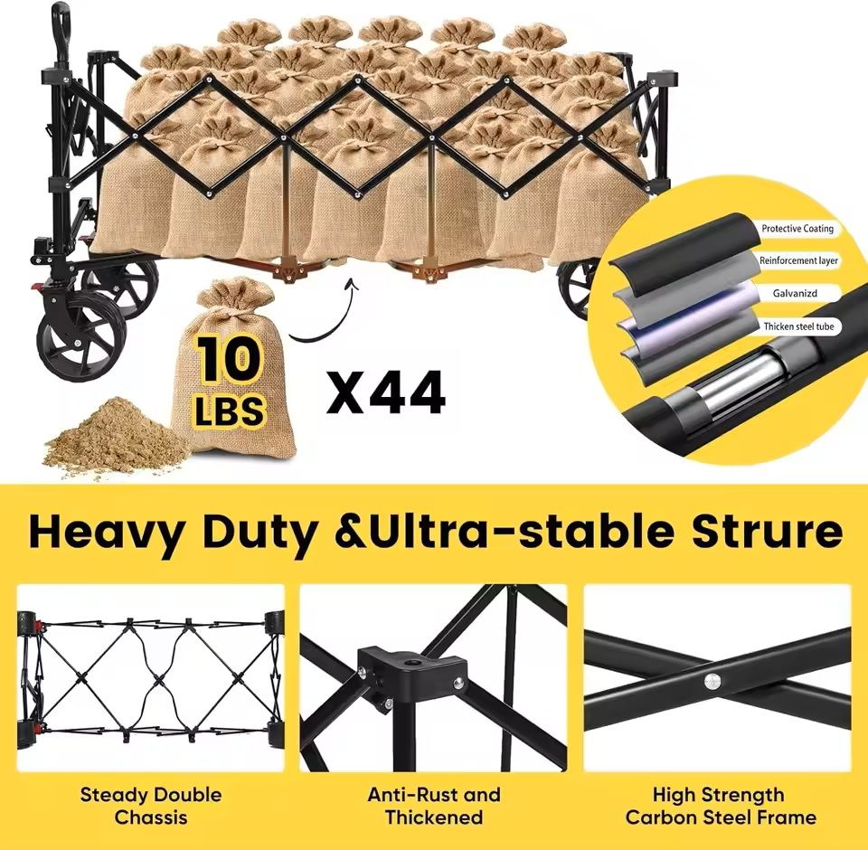 48 In Heavy Duty Collapsible Folding Wagon 440 Lbs Capacity Utility Cart 4