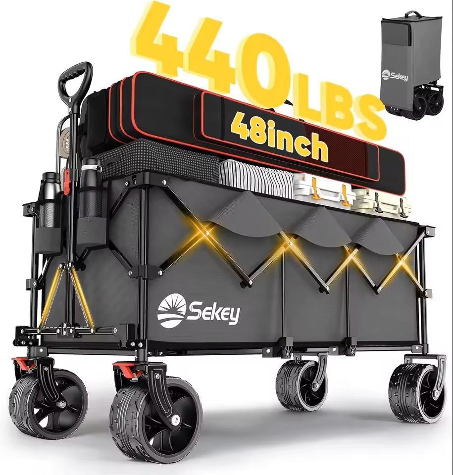 48 In Heavy Duty Collapsible Folding Wagon 440 Lbs Capacity Utility Cart 8