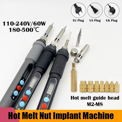 Hot Melt Nut Implant Kit with Soldering Tips for 3D Printing