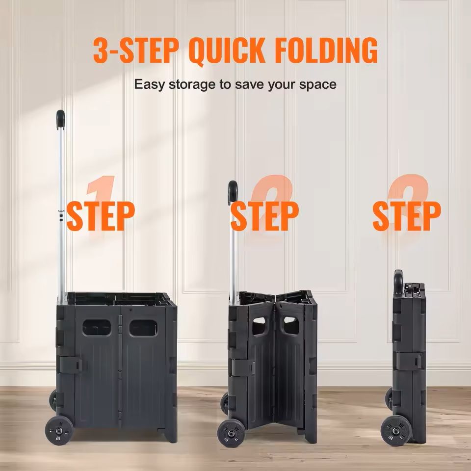 Foldable Utility Shopping Cart With Wheels And Telescopic Handle 3