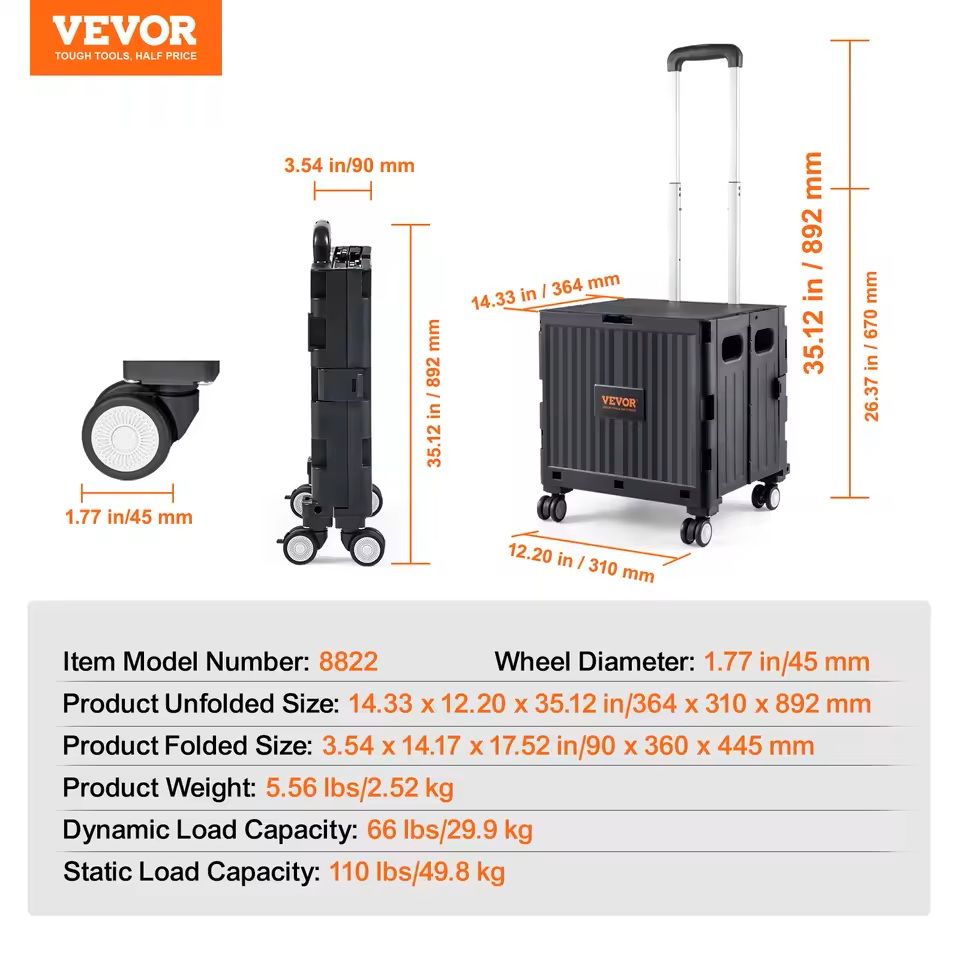 Foldable Utility Shopping Cart With Wheels And Telescopic Handle 6