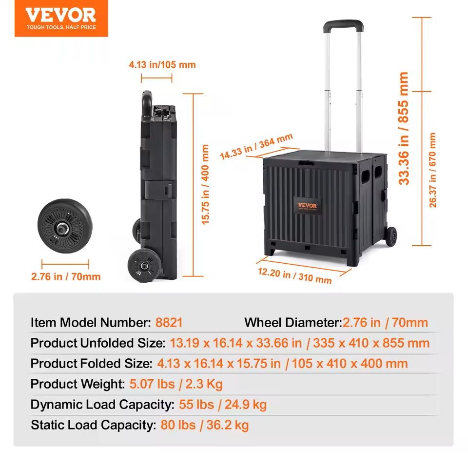 Foldable Utility Shopping Cart With Wheels And Telescopic Handle 7