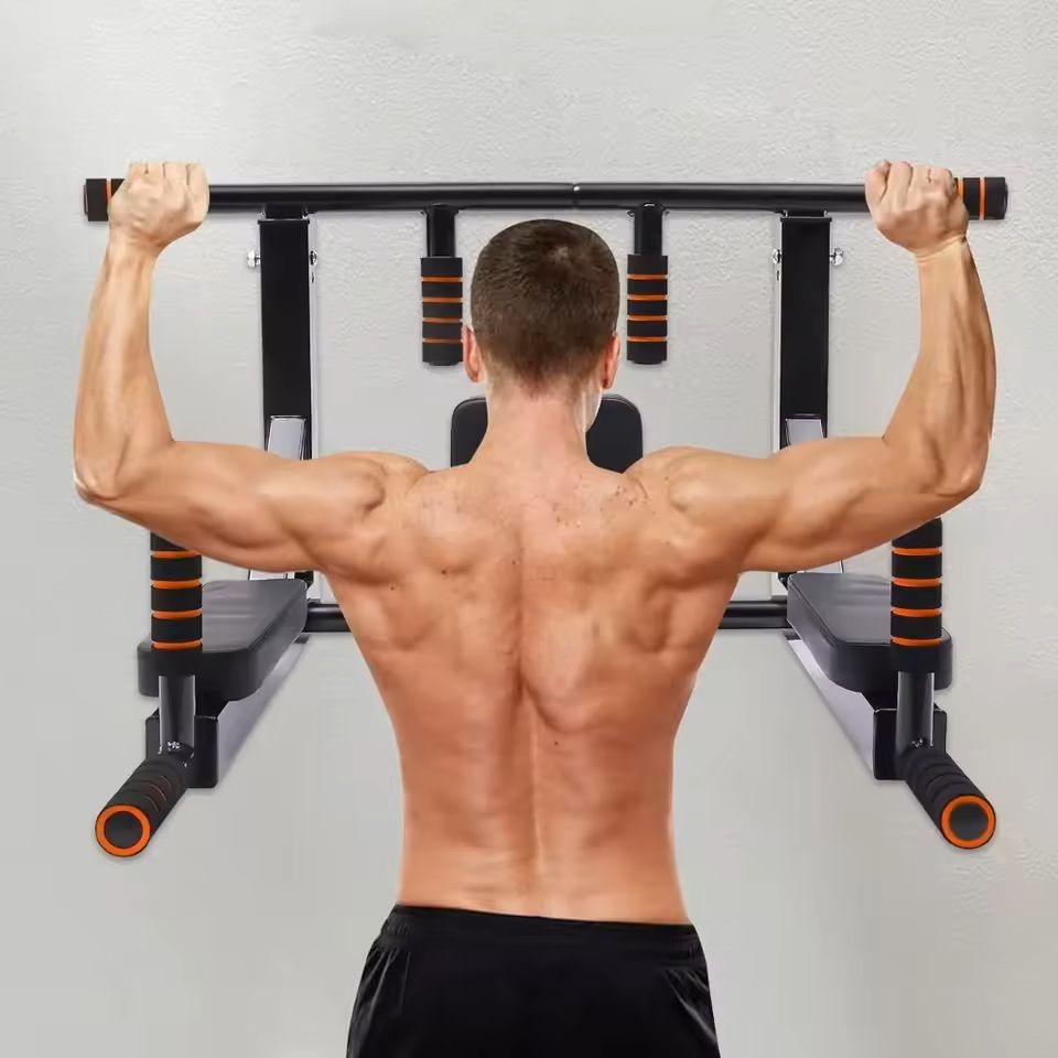 Multi-Grip Wall Mount Pull-Up Bar and Dip Station for Home Fitness