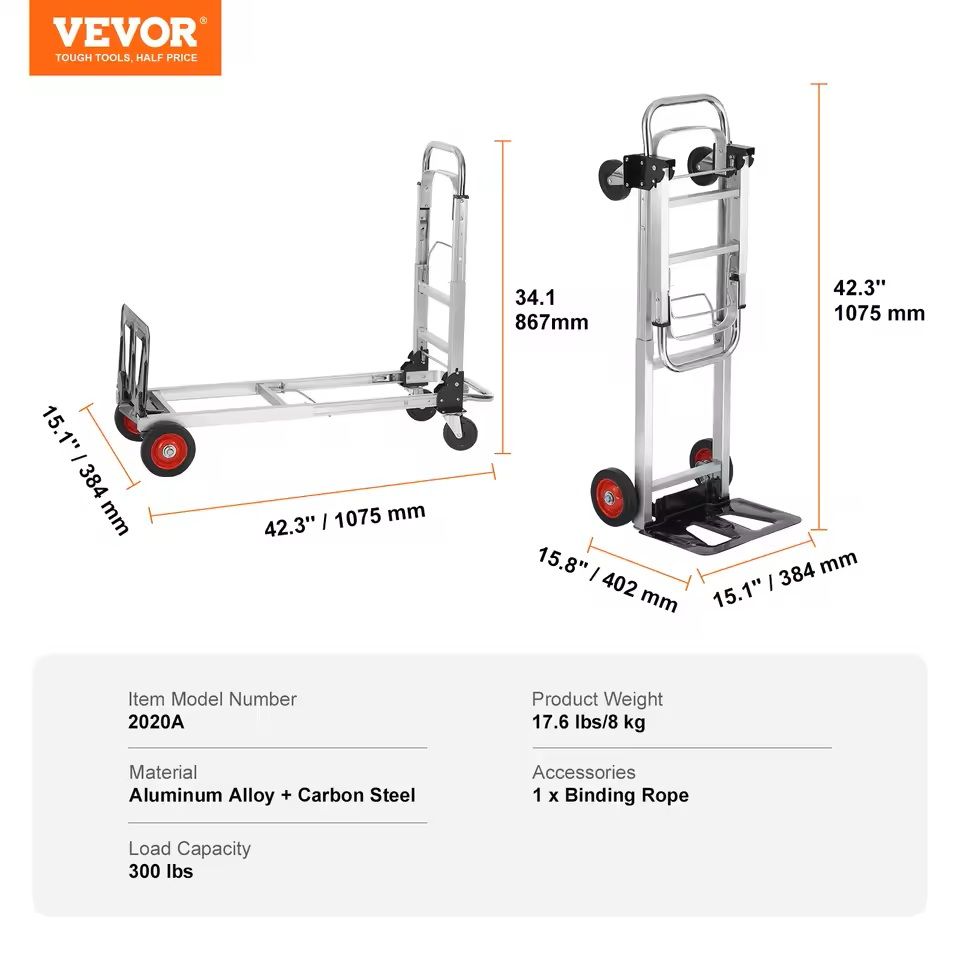 400 Lbs Folding Hand Truck Lightweight Utility Dolly With Wheels 5