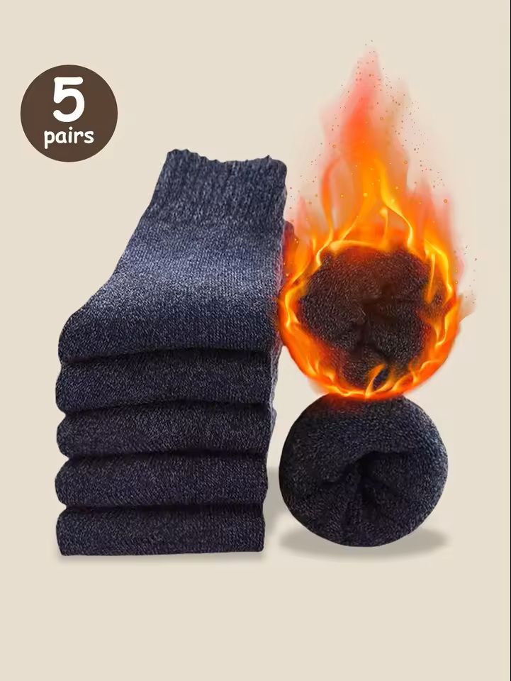 5 Pairs Solid Color Unisex Sports Socks MidCalf Winter Gift Set 7
