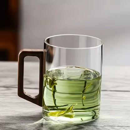 400ml Heat-Resistant Glass Mug with Walnut Handle