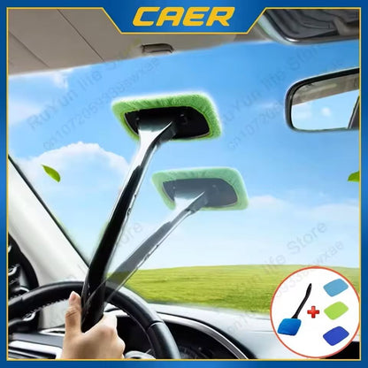 Car Windshield Cleaning Brush Kit with Microfiber Cloth and Long Handle