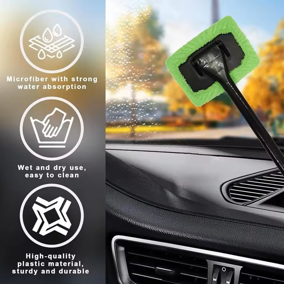 Car Windshield Cleaning Brush Kit With Microfiber Cloth And Long Handle 1
