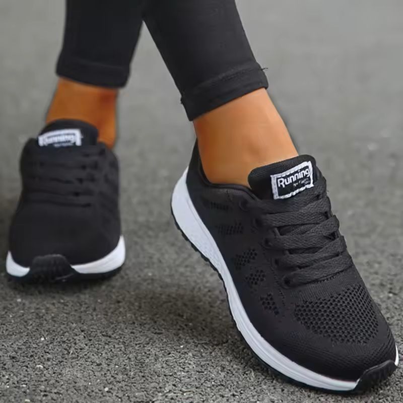 Breathable Mesh Lace-Up Womens Sneakers Flat Casual Shoes