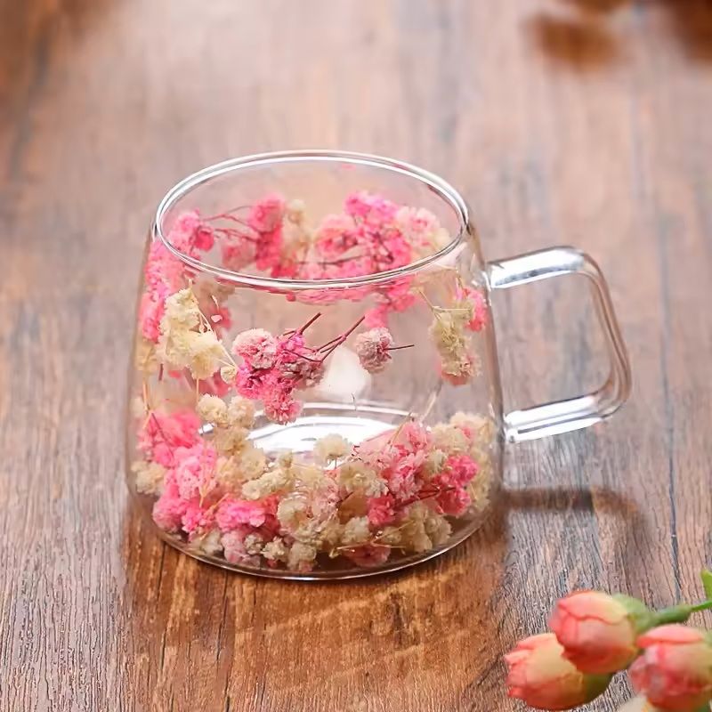200ml Double Wall Glass Mug With Floral Pattern And Handle 9