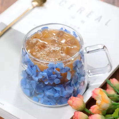 200ml Double Wall Glass Mug With Floral Pattern And Handle 10