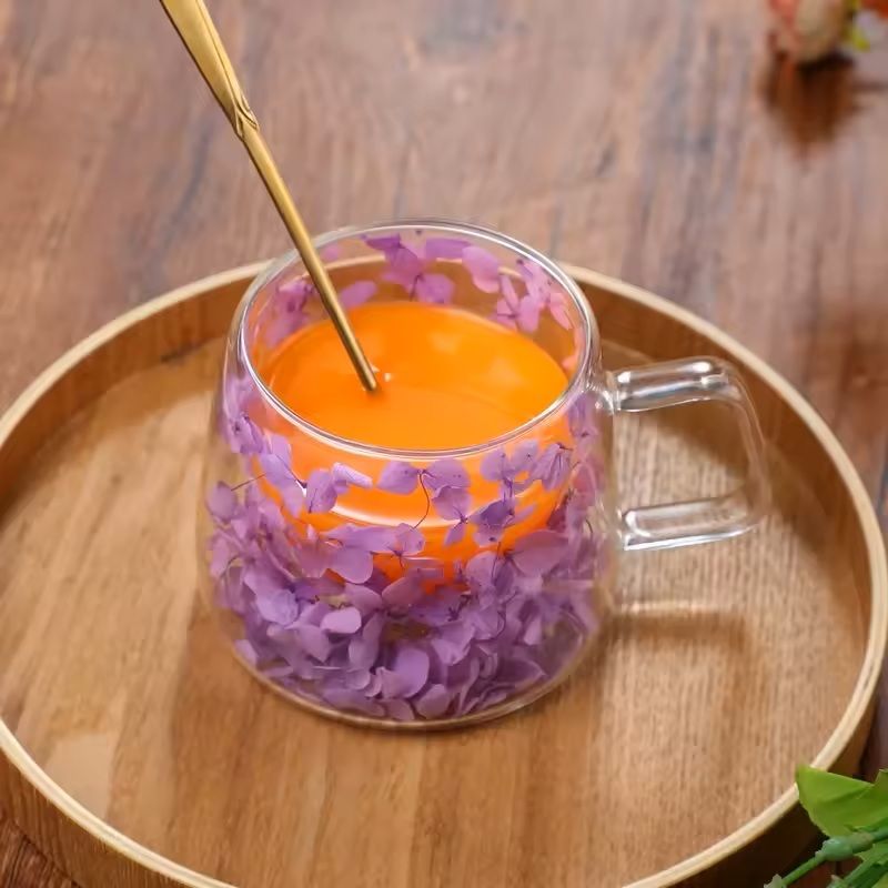 200ml Double Wall Glass Mug With Floral Pattern And Handle 1