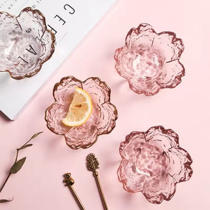 Japanese Style Glass Dessert Plates With Golden Rim  Mini Sakura Bowls 1