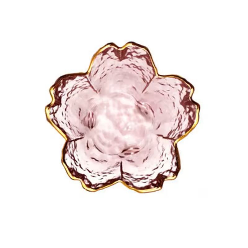 Japanese Style Glass Dessert Plates With Golden Rim  Mini Sakura Bowls 5