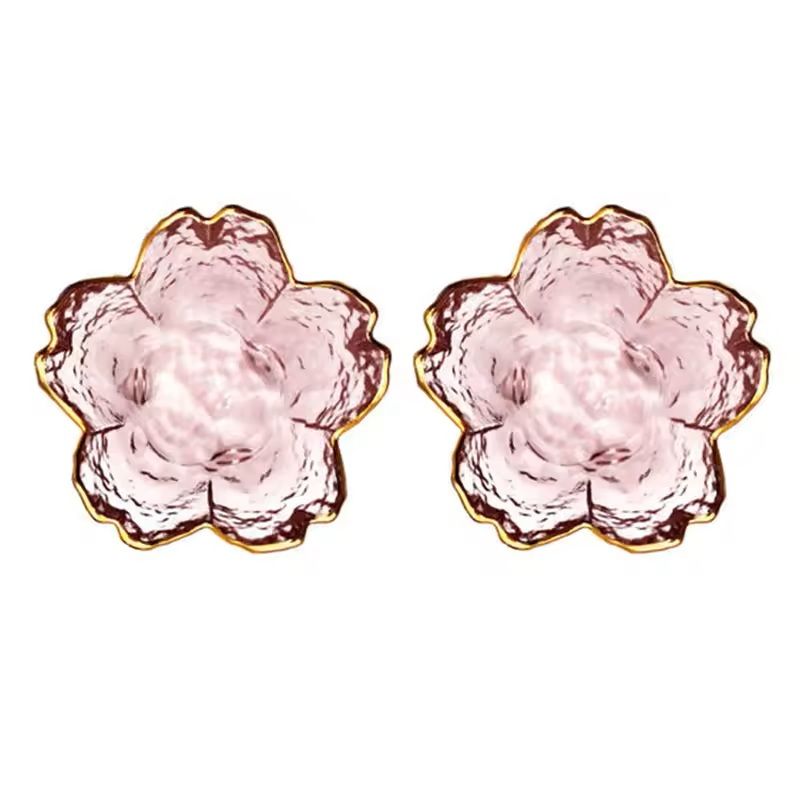 Japanese Style Glass Dessert Plates With Golden Rim  Mini Sakura Bowls 6
