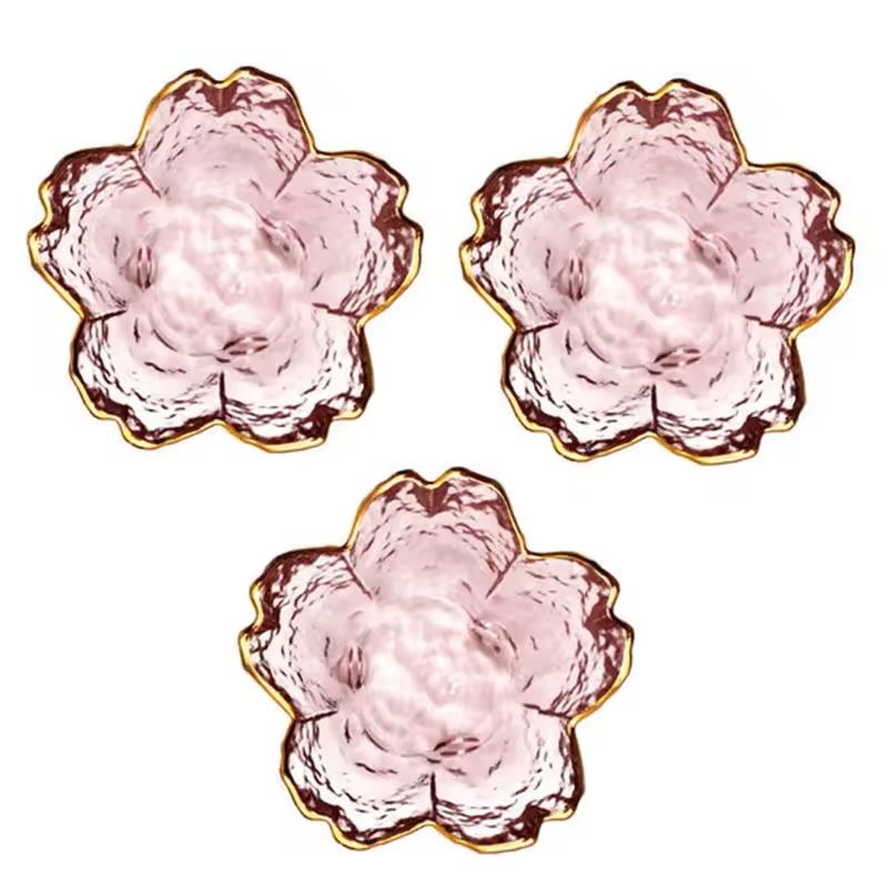 Japanese Style Glass Dessert Plates With Golden Rim  Mini Sakura Bowls 7