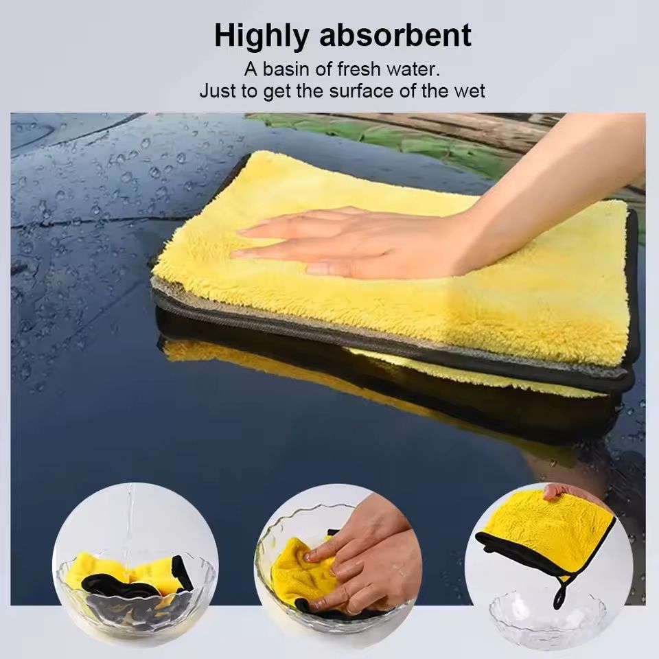 Microfiber Car Wash Towels Set  Soft Hemmed Detailing Cloths 2