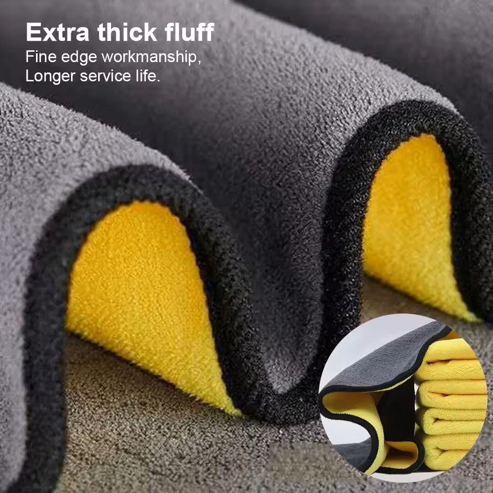 Microfiber Car Wash Towels Set  Soft Hemmed Detailing Cloths 3