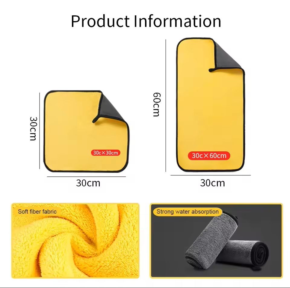 Microfiber Car Wash Towels Set  Soft Hemmed Detailing Cloths 4