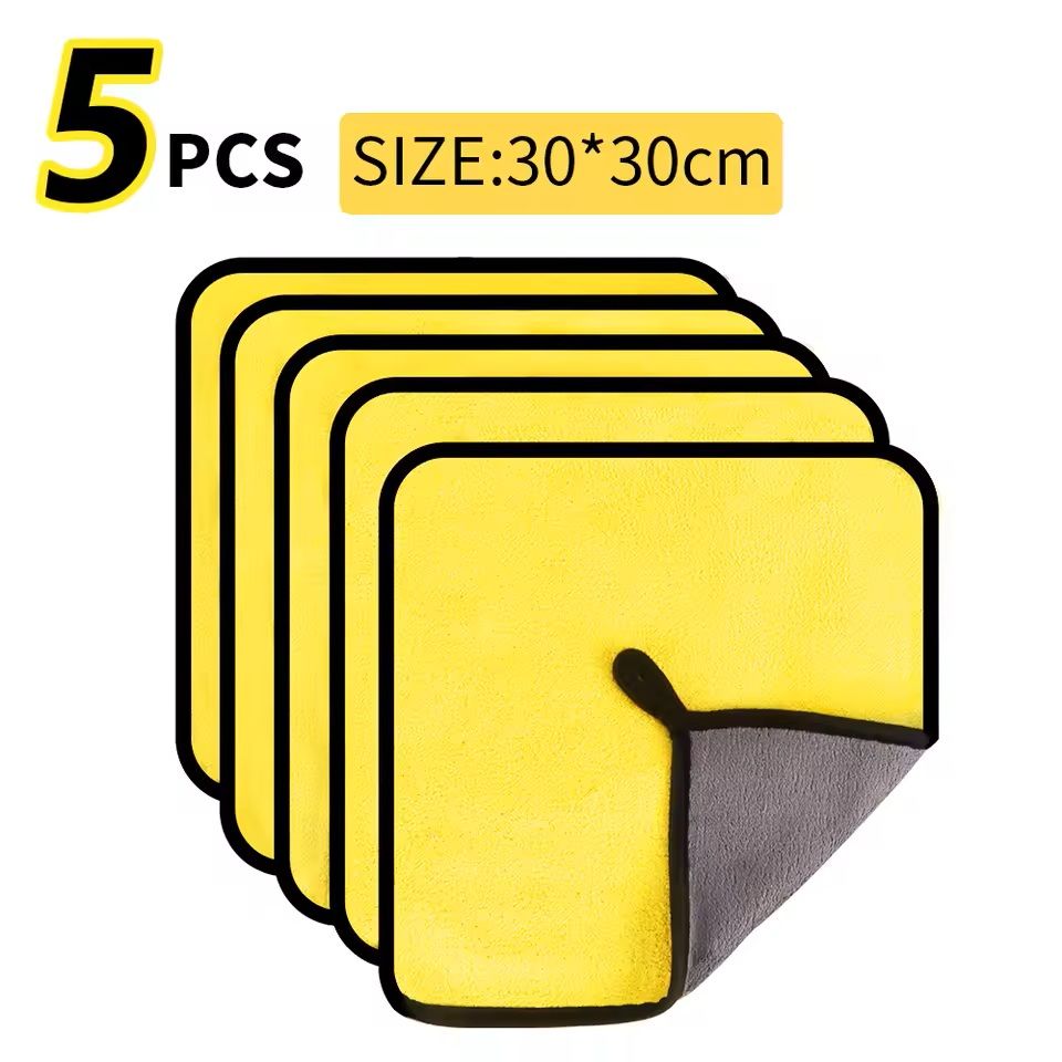 Microfiber Car Wash Towels Set  Soft Hemmed Detailing Cloths 7