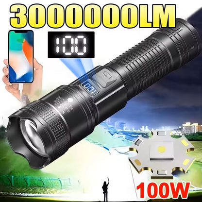 Rechargeable High-Power LED Flashlight with Zoom and Display