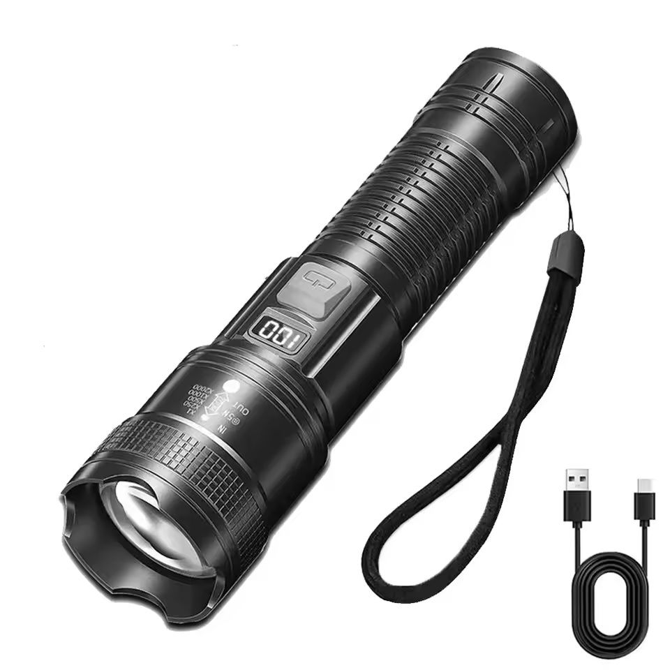Rechargeable HighPower LED Flashlight With Zoom And Display 7