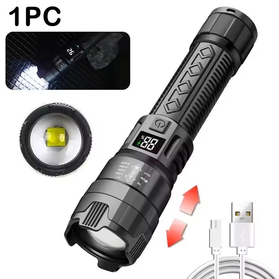 Rechargeable HighPower LED Flashlight With Zoom And Display 8