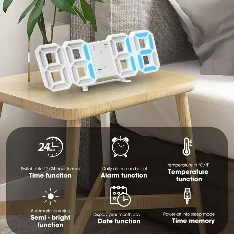 Modern 3D LED Digital Wall Clock with USB Power and Adjustable Brightness for Home or Office Decor