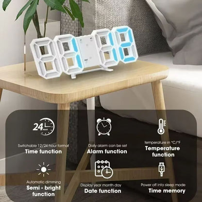Modern 3D LED Digital Wall Clock with USB Power and Adjustable Brightness for Home or Office Decor