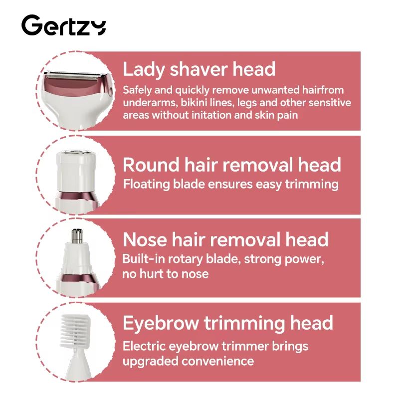 4in1 Rechargeable Electric Razor For Women With Bikini Trimmer Nose Hair Remover And Facial Shaver  5