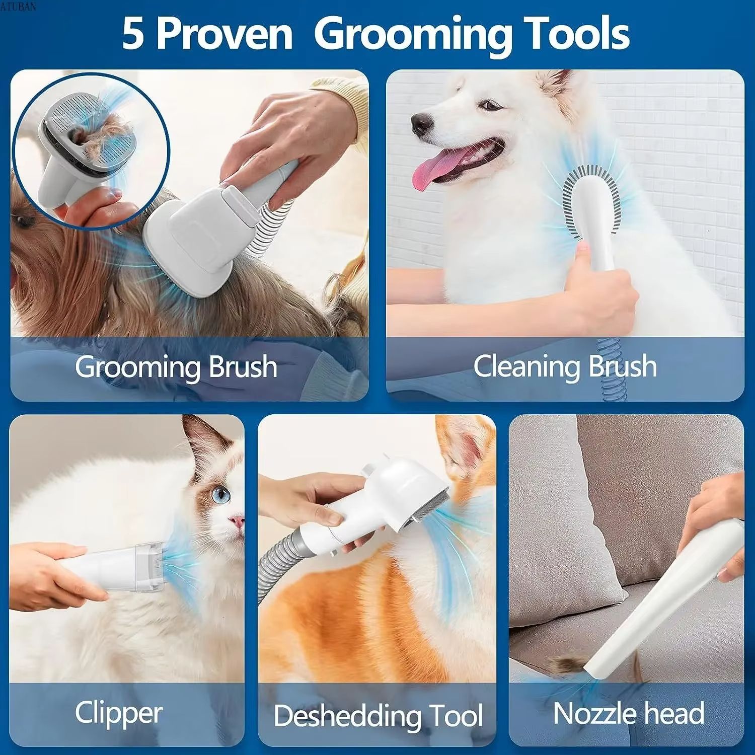 Dog Grooming Vacuum and Pet Hair Cleaner with 2.3L Dust Cup and Multiple Grooming Tools for Shedding and Trimming