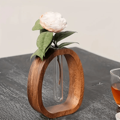 Walnut Wood Hydroponic Glass Vase For Minimalist Plant Decor 2