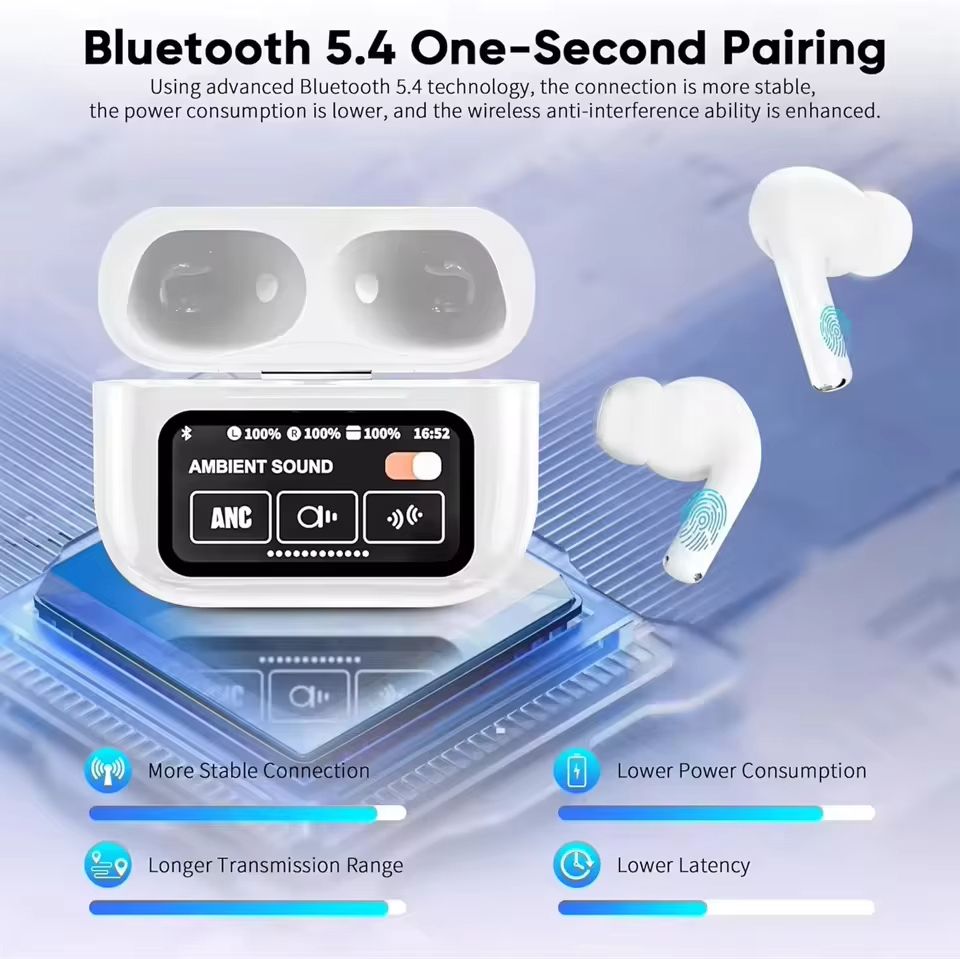 A9Pro Bluetooth Headset With LCD Display  Wireless Noise Cancelling Earbuds With Long Battery Life 4