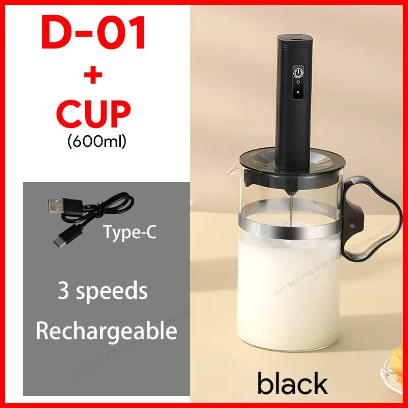 USB Rechargeable Handheld Milk Frother  Mini Milk Frother Wand With 3 Speeds Portable USB Rechargea