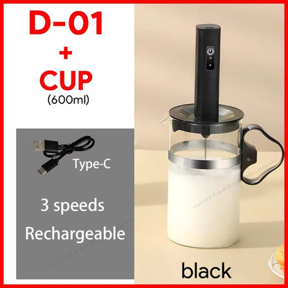 USB Rechargeable Handheld Milk Frother  Mini Milk Frother Wand With 3 Speeds Portable USB Rechargea