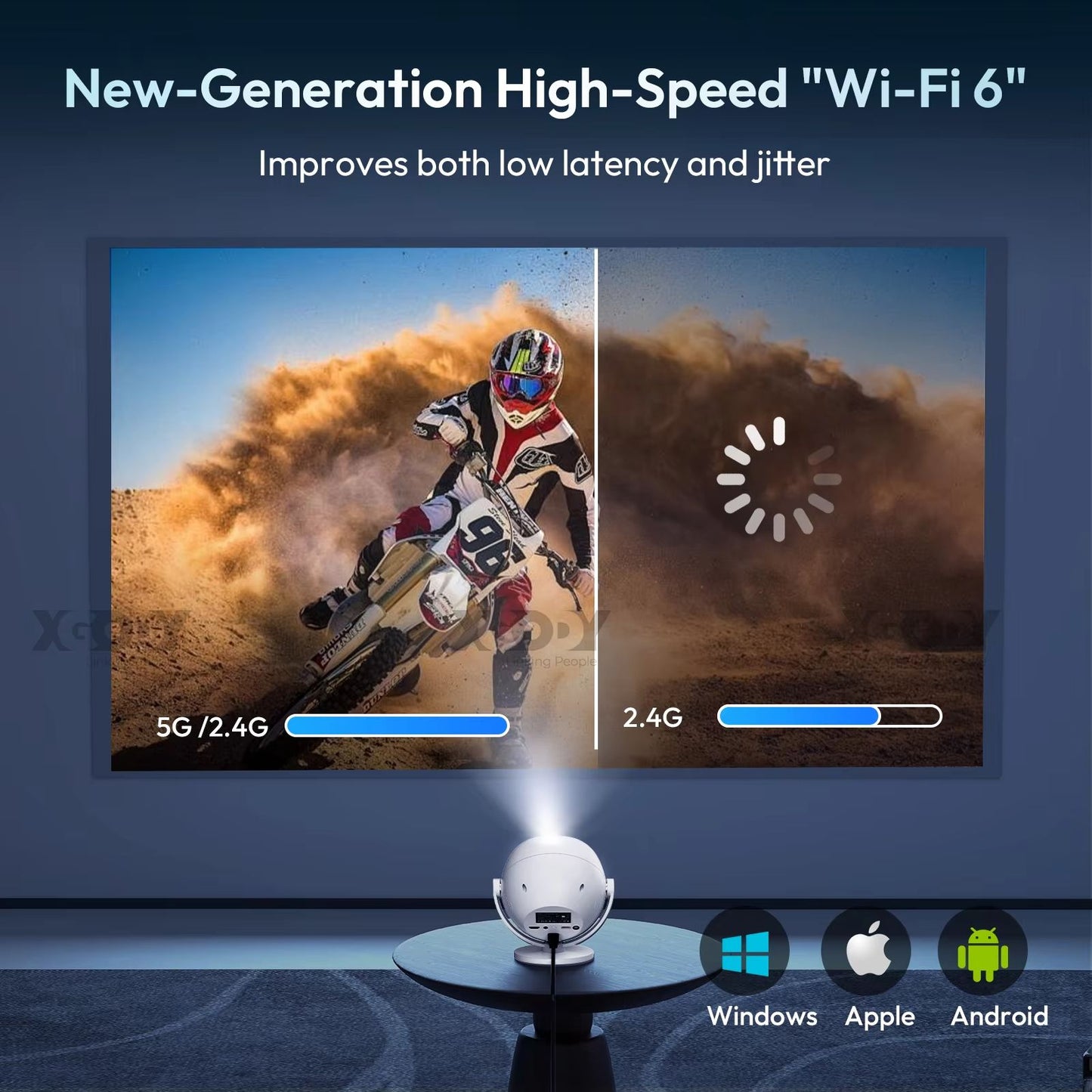 XGODY Home Cinema 4K Smart Portable Projector Android 11 WiFi 6 Bluetooth 4