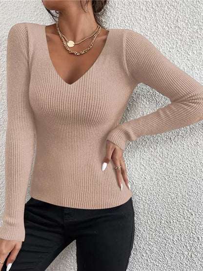 Y2K Rib Knit VNeck Pullover  Long Sleeve Autumn Winter Sweater For Women 10