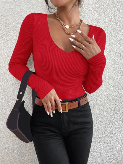 Y2K Rib Knit VNeck Pullover  Long Sleeve Autumn Winter Sweater For Women 12