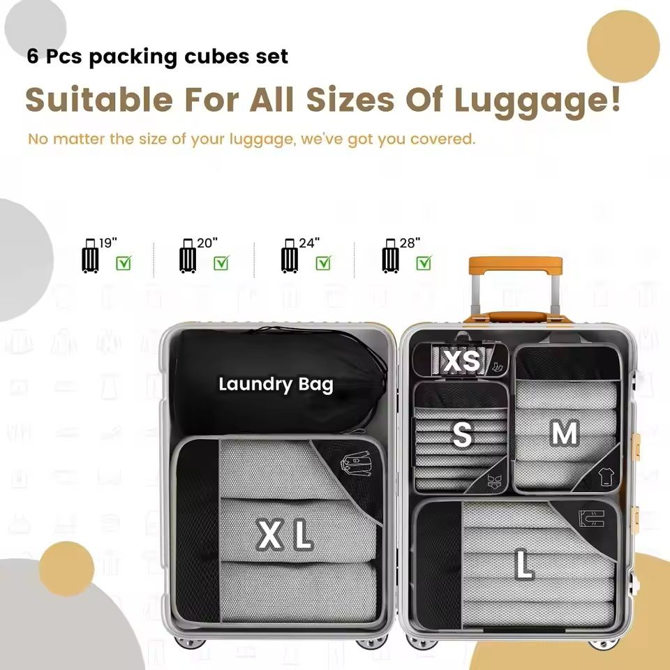 6 Piece Travel Compression Packing Cube Organizer Set 3
