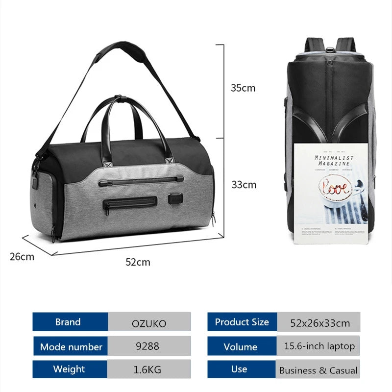 Multifunction Garment Bag for Men, Large Capacity Suit Storage Luggage Handbag with Waterproof Travel Duffel & Shoes