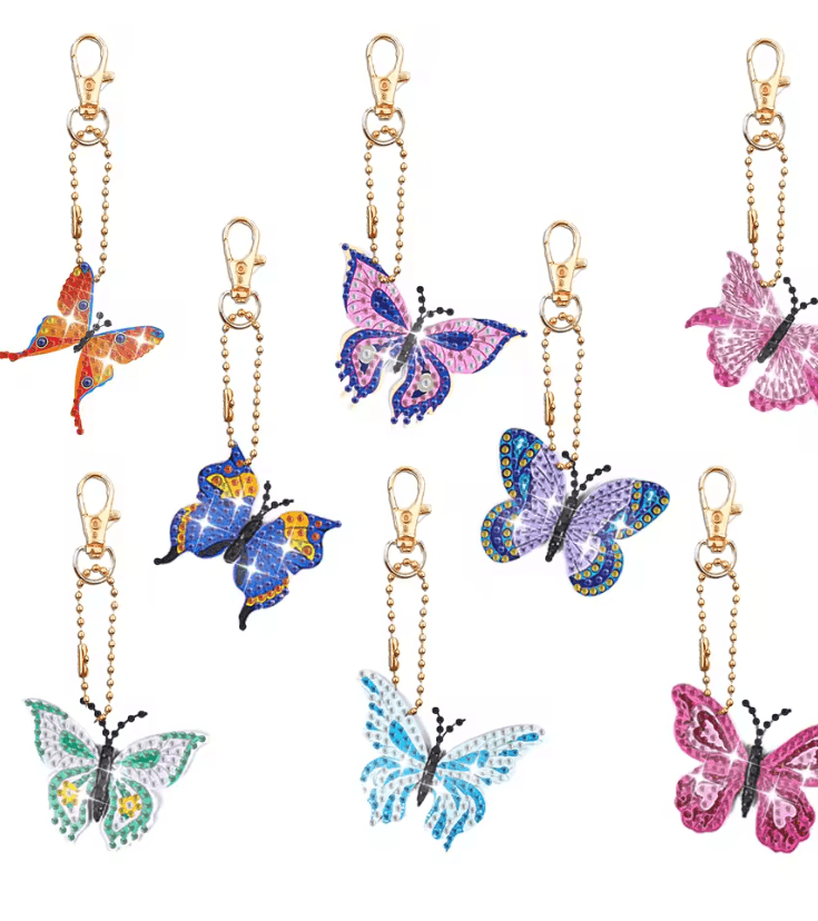 DIY Diamond Art Keychain Set 8 Piece Butterfly And Bird Kit For Adults And Craft Lovers 2
