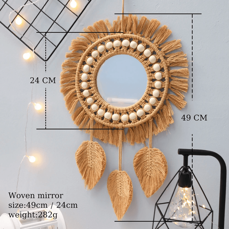 Handwoven Round Wall Mirror Boho Hanging Decor For Bedroom Living Room Or Entryway 5