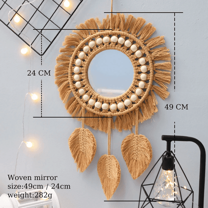 Handwoven Round Wall Mirror Boho Hanging Decor For Bedroom Living Room Or Entryway 5