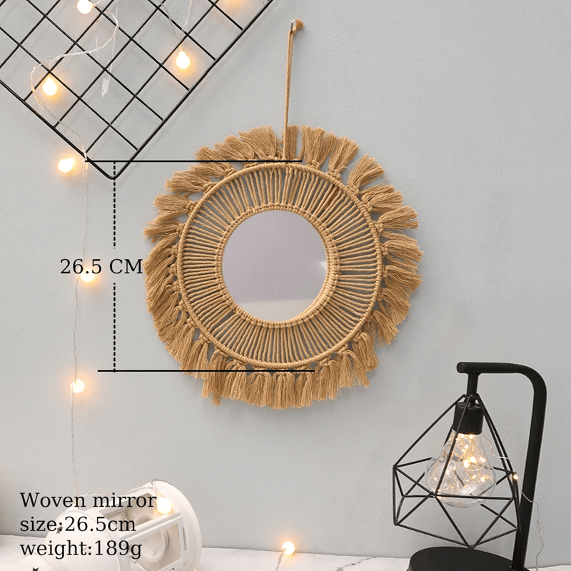 Handwoven Round Wall Mirror Boho Hanging Decor For Bedroom Living Room Or Entryway 3